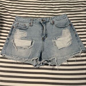 Trendy Blue Distressed Jean Shorts